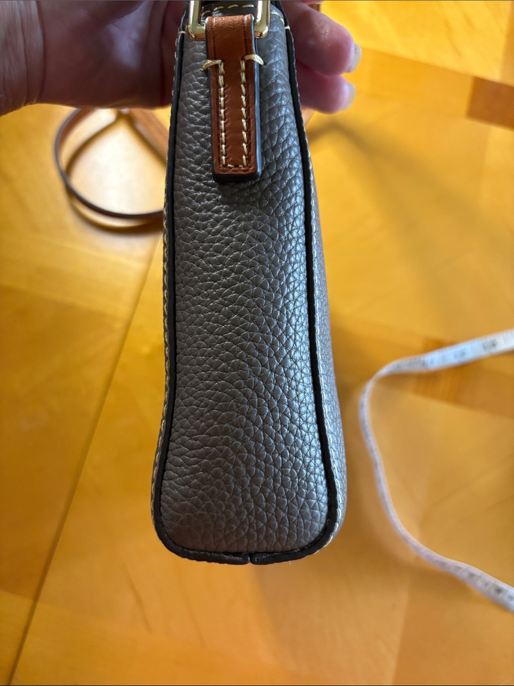 Dooney & Bourke Pebble Leather Crossbody in Taupe with Brown Trim - Picture 7 of 9